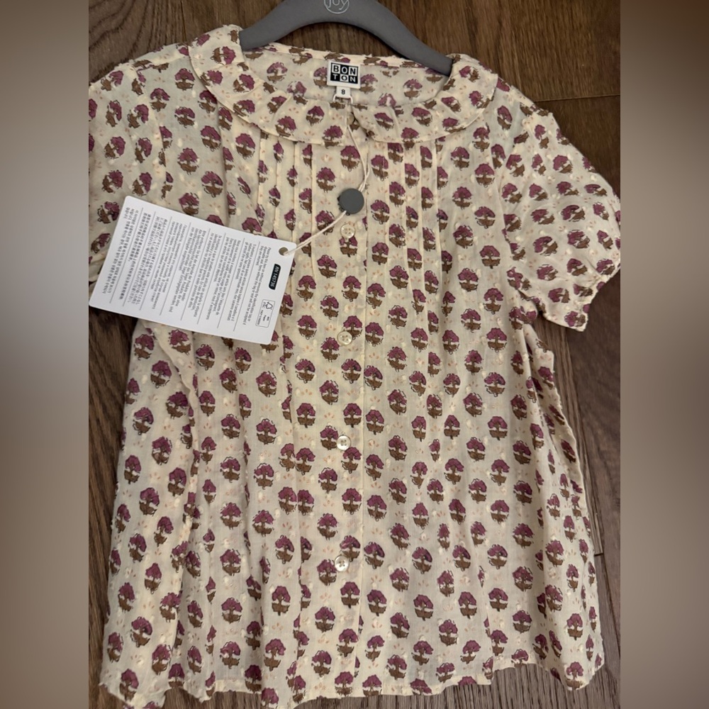 Bonton Cream and Purple Kids Blouse